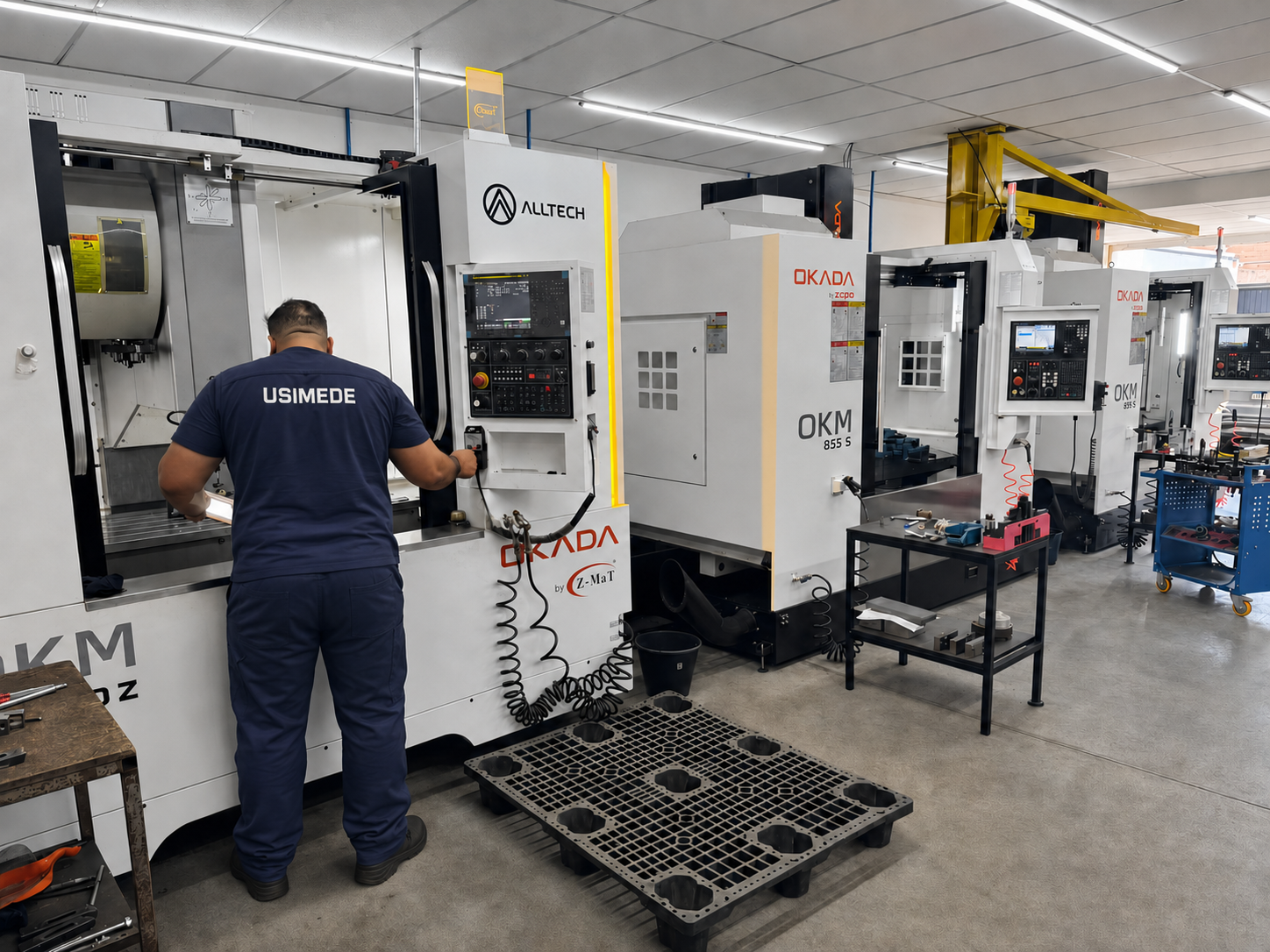 Equipe Usimede operando centro de usinagem